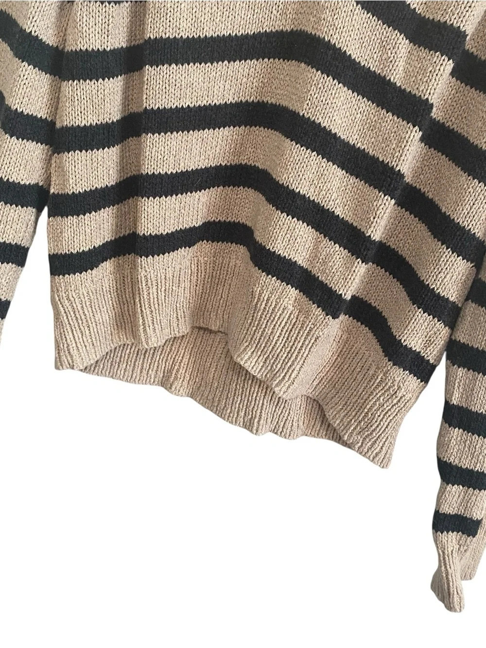 Marine Layer Relaxed Striped Berkeley Sweater Polo Size Small Beige Charcoal S